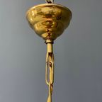 Vintage Messing Hanglamp Met Paraplu Glazen Kap thumbnail 10
