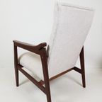 Vintage Teakhouten Fauteuil Crème Beige Stof Nieuw thumbnail 7