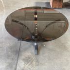 Vintage Ronde Salontafel, Rookglazen Blad En Chromen Frame, Space Age, 1970'S thumbnail 4