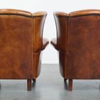 Geweldige Set Van 2 Luxe En Comfortabele Schapenleren Oorfauteuils Met Zwarte Biezen thumbnail 4