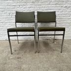 6x Midcentury Stoel Met Chromen Frame En (leger)groene Skai thumbnail 3