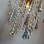 Murano Teardrop Kroonluchter Hanglamp Vintage Goud Frame Opaline Pegels thumbnail 2