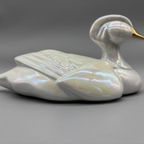 Art Deco Parelmoer Porseleinen Eend Wit Goud thumbnail 6