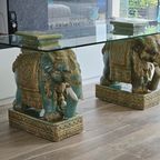 Vintage Design Tafel Olifant (en) Salontafel, Sidetable Olifanten Van Keramiek Zeegroen En Turquoise. thumbnail 14