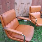 4 Vintage Cognac Leren Lounge Stoelen Artifort Geoffrey Harcourt thumbnail 9