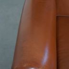 Stijlvolle En In Correcte Staat Verkerende Cognac Kleurige Rundleren Oorfauteuil In Engelse Stijl thumbnail 7