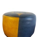 Vintage Patchwork Poef / Voetbank In Blauw - Geel thumbnail 4