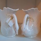 Engelse Vintage Zwanen, Porselein, Witte Plantenbakjes thumbnail 2