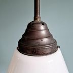 Grote Conische Art Deco Hanglamp Van Wit Opaline Glas thumbnail 7