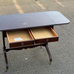 Mid-Century Feder Style Mahogany Drop Leaf Trestle Table thumbnail 6