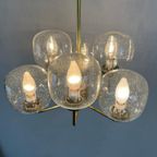 Vintage Kroonluchter / Plafondlamp 6 Glazen Bollen Messing thumbnail 5