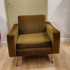 Vintage Fauteuil Stoel Ribstof Groen Messing thumbnail 2