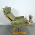 Groen Leren Fauteuil Met Houten Frame thumbnail 8