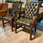 2 X Engelse Chesterfield Fauteuils/Stoelen In Nieuwstaat Antiek Groen thumbnail 6