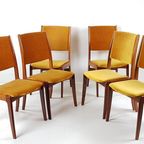 6 Deense Stoelen Palissander Hout En Okergele Velourse Stof thumbnail 2