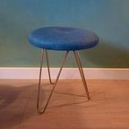 Vintage Hairpinlegs Krukje, Kruk Met Nieuwe Stoffering thumbnail 5