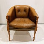 Charming Brown Leather Club Chair, Studded And Hand-Dyed, Fully Restored thumbnail 4