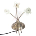 Vintage Wandlamp Massive Platinum Kleur Met Frosted Glazen Tulpen. thumbnail 4