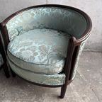 Art Deco Lounge Zetel Set Met Licht Blauwe Bloem Design. thumbnail 4