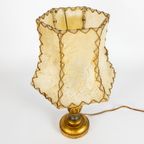 Italiaanse Houten Tafellamp - Verguld - Hollywood Regency Stijl - Varkenshuid Handgemaakte Lampen thumbnail 3