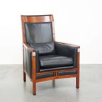 Schuitema Art Deco Design Fauteuil Uit De Decoforma Serie Met Zwart Leer En Hoge Rug thumbnail 9