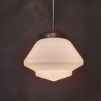 Vintage Art Deco Glazen Conische Hanglamp / Schoollamp thumbnail 11