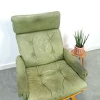 Groen Leren Fauteuil Met Houten Frame thumbnail 7