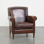 Mooie En In Goede Staat Verkerende Klassieke Donkerbruine Schapenleren Design Fauteuil/ Armchair thumbnail 2