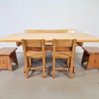 Vintage Eetkamer Set Schragentafel Bank Stoelen Krukken ´60 thumbnail 8