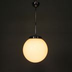 Art Deco Hanglamp Met Witte Bol, Jaren 30 thumbnail 5