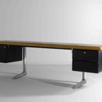 Zeldzame Vintage Mid-Century Warren Platner Bureau / Dressoir Voor Knoll In Leer En Hout thumbnail 2