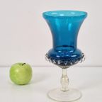 Mid Century Blauwe Murano Glas Vaas Mondgeblazen 1960 Rare thumbnail 3