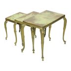 Set Van 3 Nesttafels Onyx Marmer Messing Hollywood Regency thumbnail 12