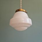 Art Deco Hanglamp In Witte Opaline, Jaren 1920-30 thumbnail 2