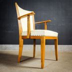 Eikenhouten Stoelen – Wit Vinyl Bekleed – Toegeschreven Aan Pander – 1950 thumbnail 6