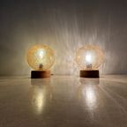 Set Of 2 Glass And Wood Table Lamps , 1980S thumbnail 3