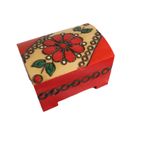 Vintage Klein Houten Doos Versierd Met Rood/Groenen Bloem. thumbnail 5