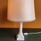 Vintage Tafellamp, Schemerlamp, Marmer Voet, Linnen Kap thumbnail 4