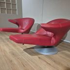 2x Leolux Parabolica Fauteuils - Rood - Leder - Design -zgan thumbnail 14