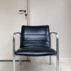 Vintage Chromen Fauteuil Met Zwart Leren Zitting thumbnail 6