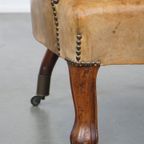 Unieke Charmante Subtiele Antieke Schapenleren Clubfauteuil/armchair Op Wieltjes thumbnail 13