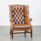 Klassieke Vintage Rundleren Engelse Chesterfield Oorfauteuil In Een Lichte Cognac Kleur thumbnail 10
