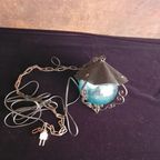 Vintage - Hanglamp - Plafondlamp - Blauw Glas - Metaal En Glas. thumbnail 7