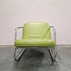 90's Vintage Fauteuil Groene Buizenframe Stoel Schommelstoel thumbnail 10
