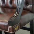 Set Van 4 Mooie En Statige, Luxe Donkerbruine Engelse Rundleren Chesterfield Eetkamer/Bijzet/Verg thumbnail 18