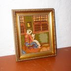 Vintage Framed Needlepoint * Antique Tapestry Of Woman Reading * Frame Embroidery Wall Art thumbnail 6