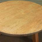 Vintage Brutalist Massief Eiken Salontafel, Rond thumbnail 9