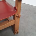 Brutalist Vintage Massief Eiken Stoel Arts & Crafts Leer thumbnail 17
