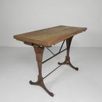 Art Deco Bistrotafel Met Eiken Blad Op Gietijzeren Frame thumbnail 2