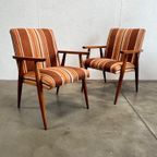Tweetal Vintage Houten Fauteuils Met Gestreepte Stof, 1970’s thumbnail 8